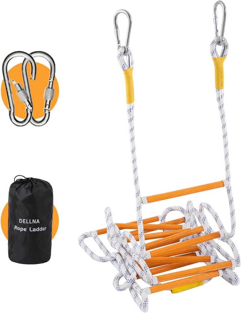 DELLNA Rope Ladder, Fire Escape Ladder 2 Story Window, Flame Resistant Safety Extension Fire Ladders with 2 Hooks (2M, 6.6FT) - Image 1